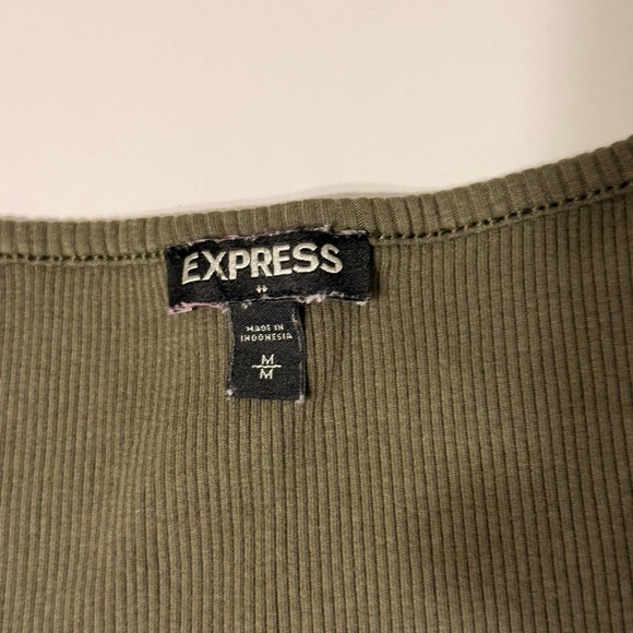 Express Olive Button-Down Ribbed Top - Picture 2 of 3